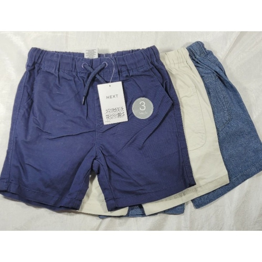 NEXT 3 Pack Boy's 100% Cotton Shorts - Navy Blue, Tan, Denim - Size 2-3 Years